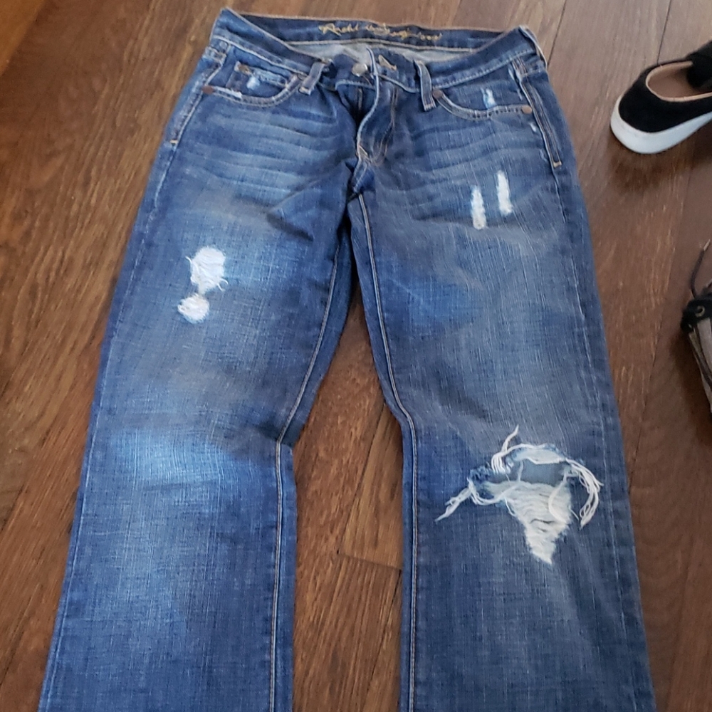 Tall boot cut distressed medium wash jeans